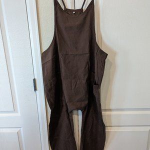 Brown wide leg overalls jumpsuit